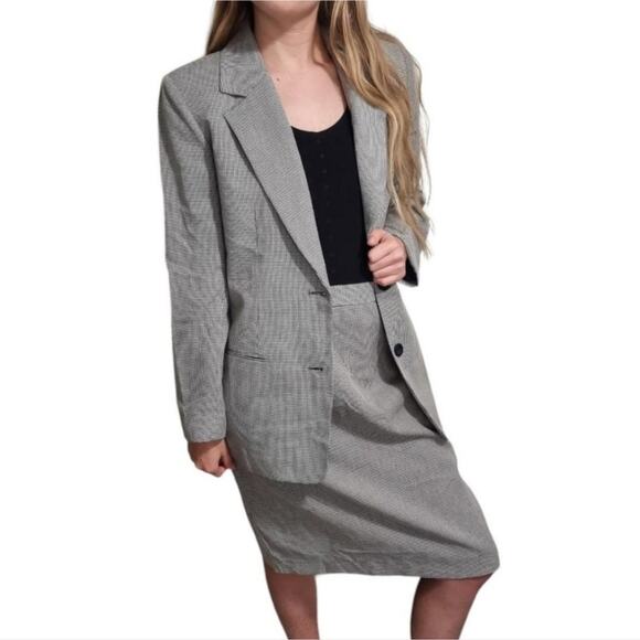 Talbots Wool Blend Houndstooth Skirt Blazer Suit Plus Size 12 W - Picture 1 of 14